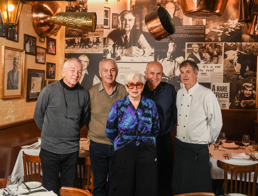 Doug Petrivic, Michael Gregurek, Nina Gregurek (Vlado's widow), Eli Valkovic and Peter Wills at Vlado's Steakhouse. Photo: Morgan Hancock