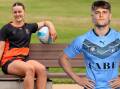 All Saints College students Hope White and Cody Hopgood have earned Australian team selection in netball and rugby league. Pictures by Peter Lorimer and NRL
